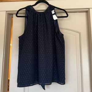 J Crew Sleeveless Navy Blue and Metallic Cold Blouse size 6